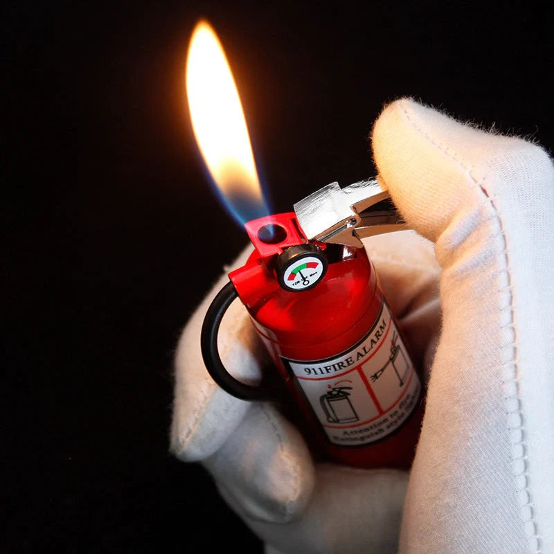 Creative fire extinguisher shaped lighter in red with light, alloy construction, butane-free