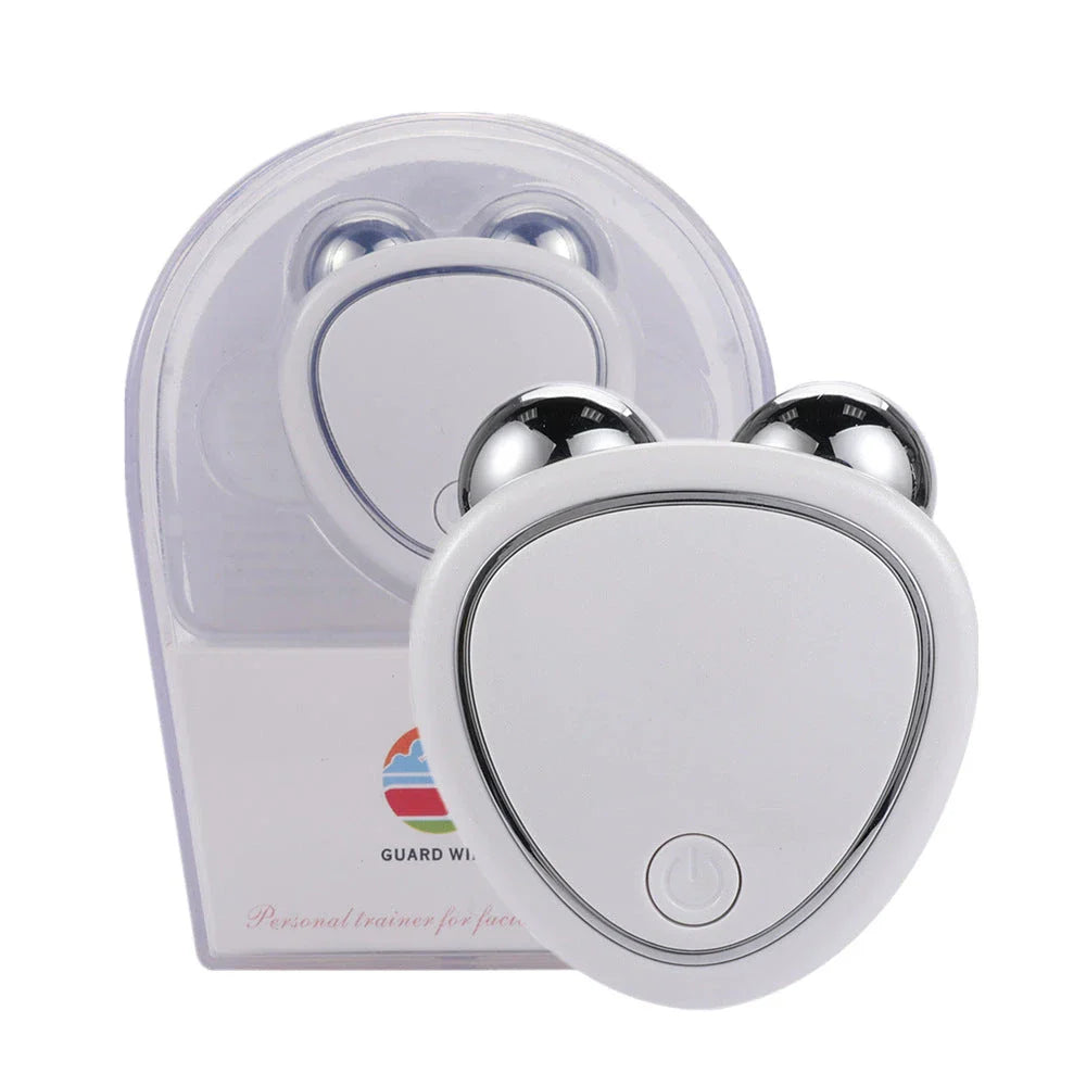 Portable facial micro-current beauty instrument with dual roller massager for lifting, firming, and reducing puffiness