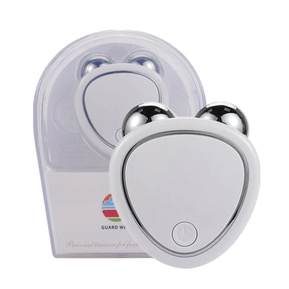 Portable facial micro-current beauty instrument with dual roller massager for lifting, firming, and reducing puffiness