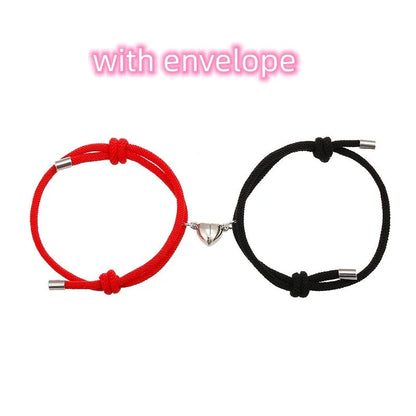 Adjustable nylon love magnetic bracelet with sticky metal heads in various colours
