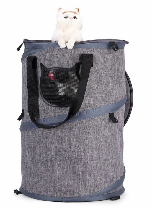Collapsible pet carrier bag made of durable Oxford cloth, accommodating pets up to 18kg with a unique skylight design and lightweight, foldable construction