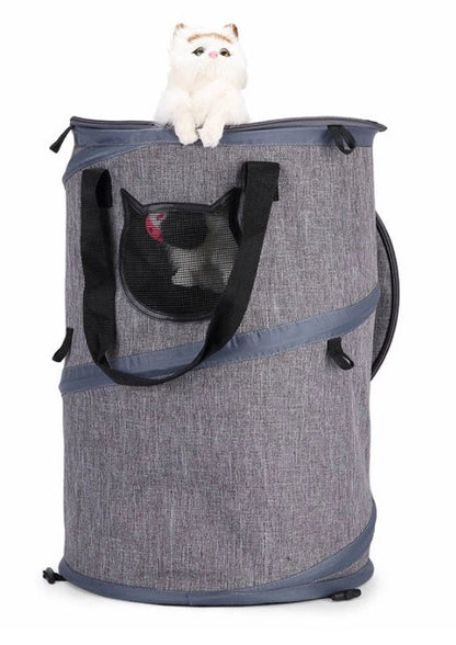 Collapsible pet carrier bag made of durable Oxford cloth, accommodating pets up to 18kg with a unique skylight design and lightweight, foldable construction