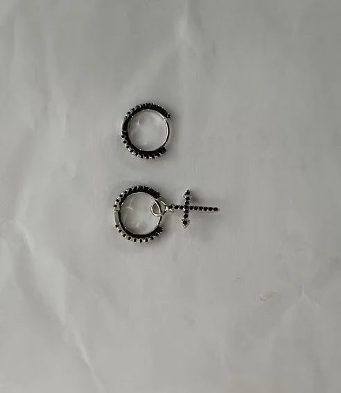 Trendy black copper-plated zircon earrings with cross design
