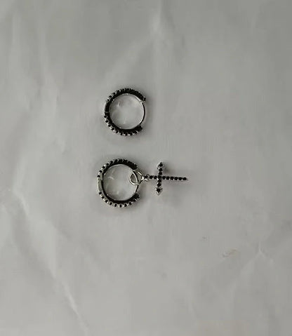 Trendy black copper-plated zircon earrings with cross design