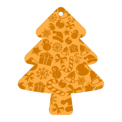 Festive car ornament hanging from rearview mirror with Christmas designs