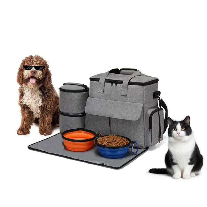 Grey dog travel backpack with removable divider and multiple carrying options