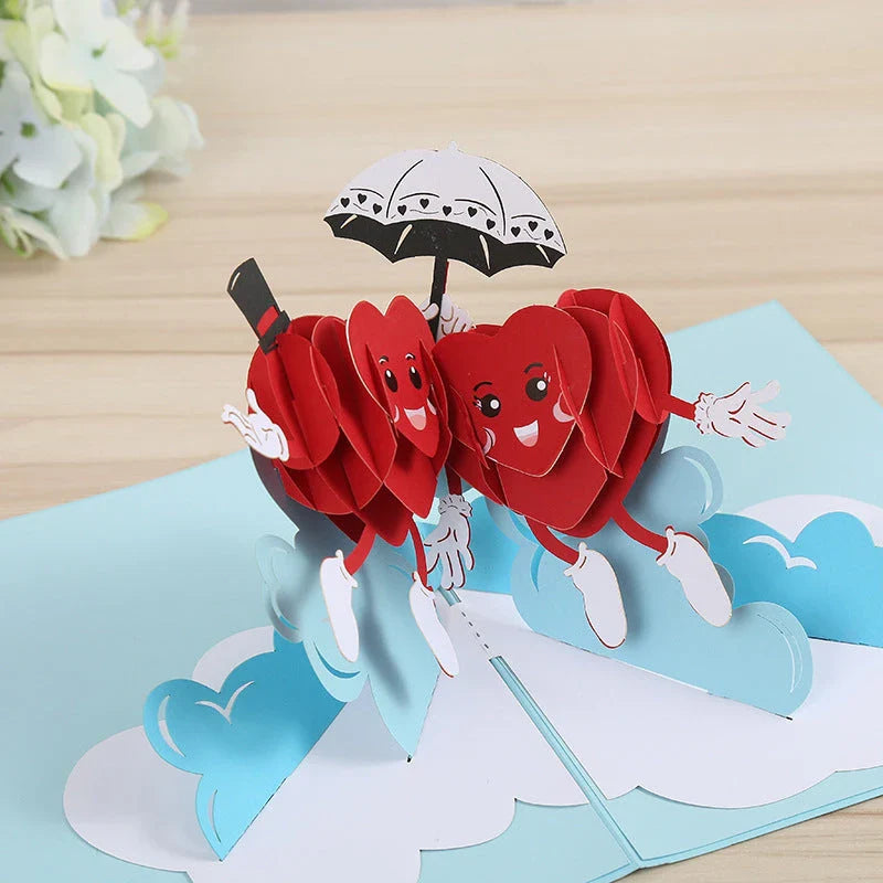 Elegant 3D pop-up wedding and anniversary greeting cards with laser-cut designs in a variety of romantic themes