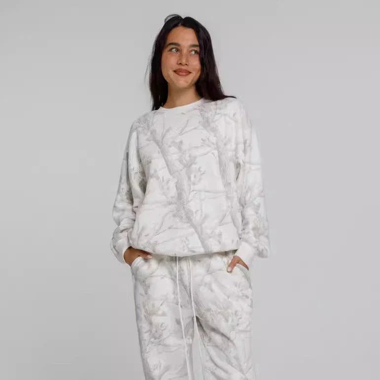 Stylish Autumn & Winter Camo Hoodie Set for Women featuring a vibrant maple leaf print and versatile camouflage pattern