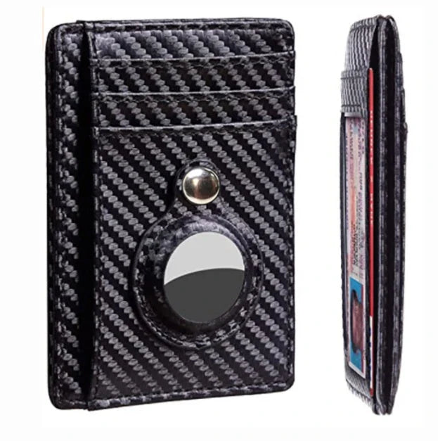 Premium leather wallet with built-in AirTag holder for secure everyday carry and item tracking