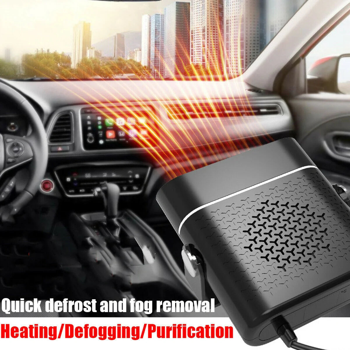 3-in-1 Car Heater Defogger with adjustable airflow for defrosting and heating