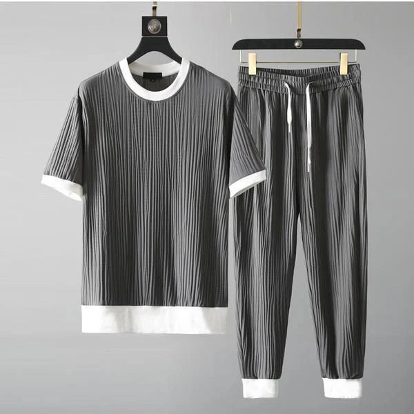 Men's round neck stretch breathable short sleeve sports suit in 888 blue