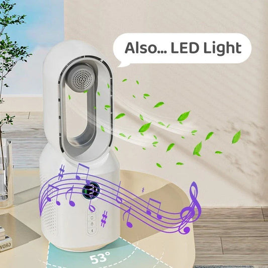 3-in-1 Bladeless Fan with Bluetooth Speaker and LED Night Light for Home Decoration