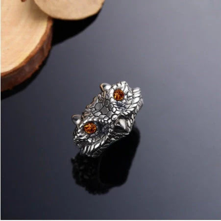 Vintage demon eye owl ring in sterling silver with adjustable opening