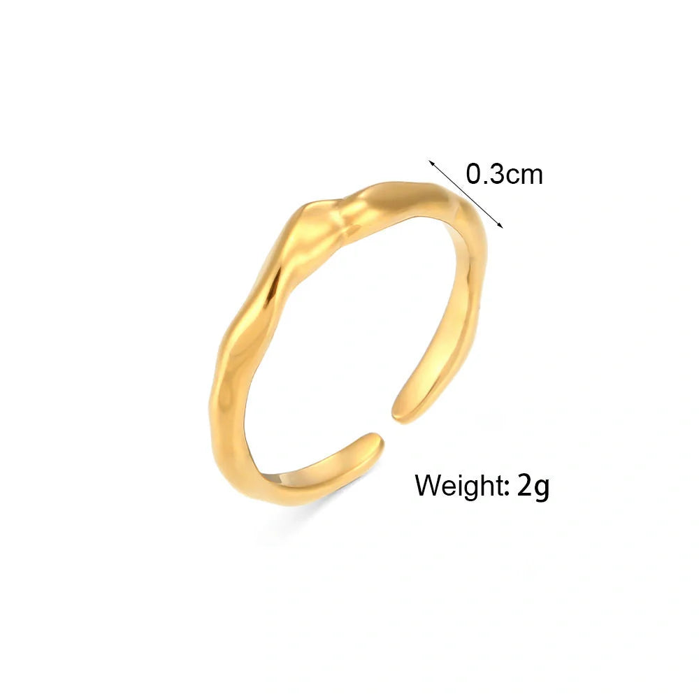 Elegant adjustable stainless steel bamboo ring with gold finish