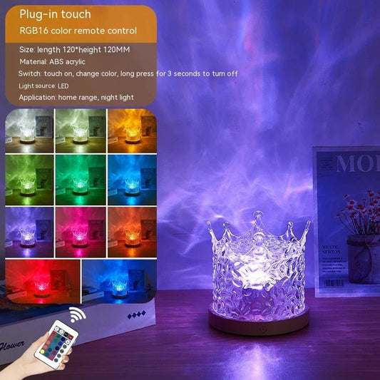 Illuminating Ambiance Lamp with rotating water ripple projection, 16 color options, and remote control for customizable home decor