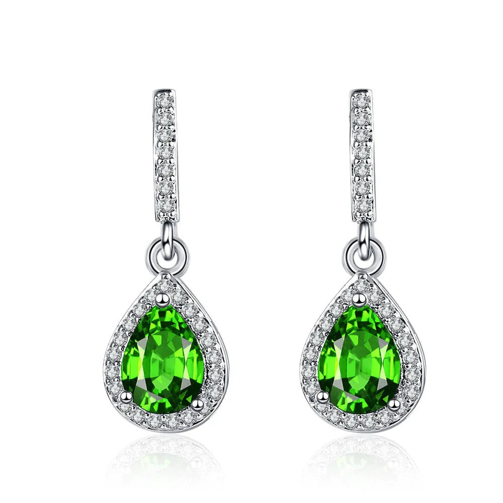 Drop shape ear studs with micro inlaid zircon stones in white gold colour finish