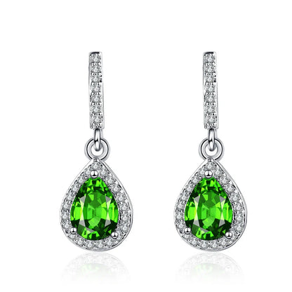 Drop shape ear studs with micro inlaid zircon stones in white gold colour finish