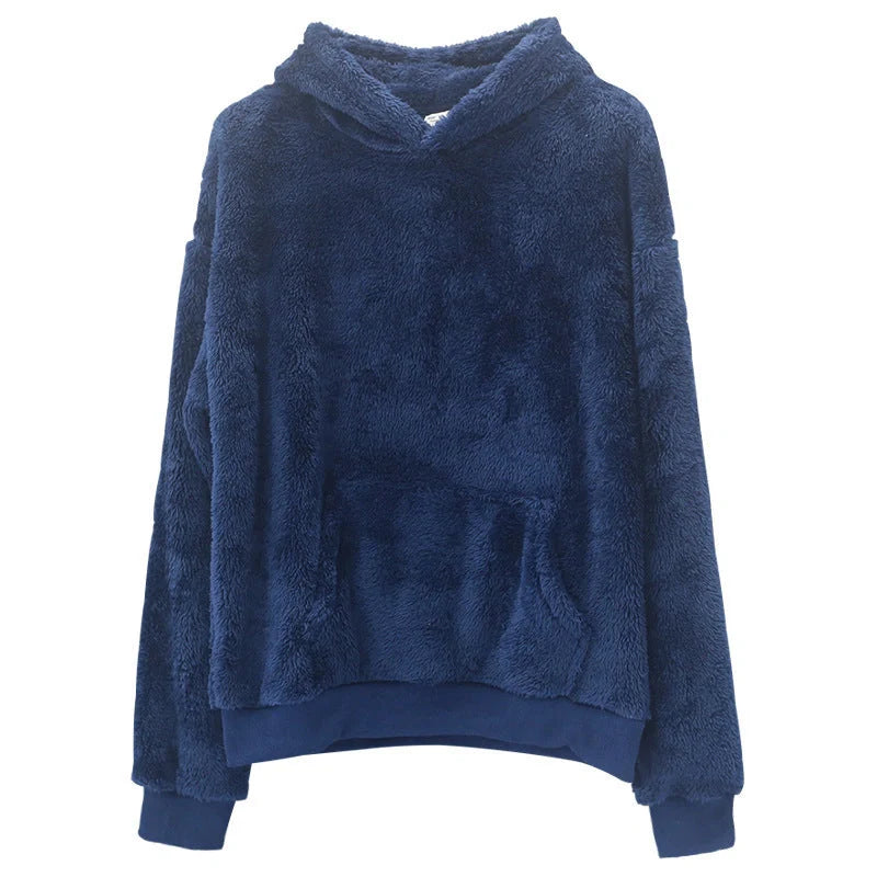 A cosy, velvet-lined hooded jumper with pockets for men, available in a range of classic colours.