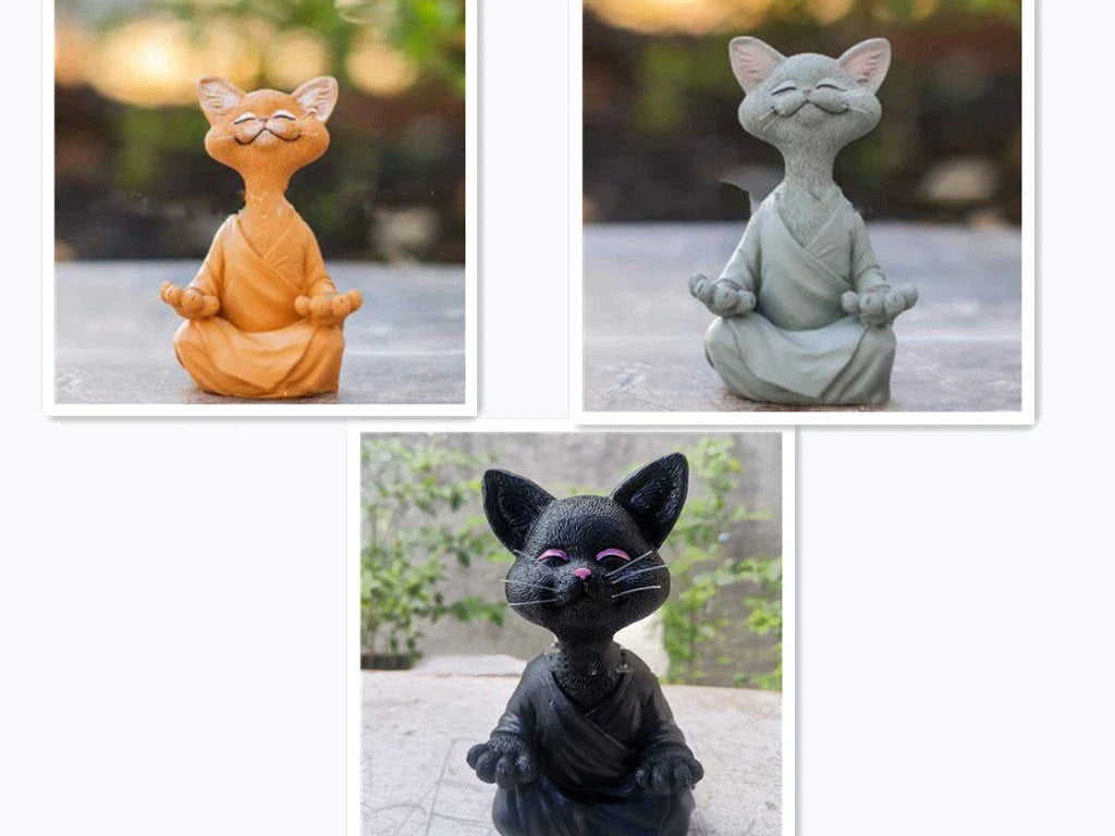Captivating Black Buddha Cat Figurine crafted from premium resin, perfect for meditation spaces, yoga studios, and home decor
