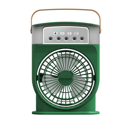 Compact USB-powered evaporative air cooler with 7-color mood lighting, portable design, and powerful fan for personal climate control