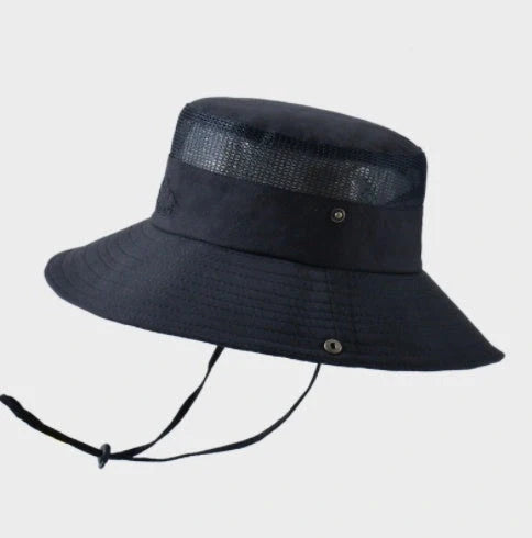 Breathable mesh bucket hat with wide brim for sun protection in various colours