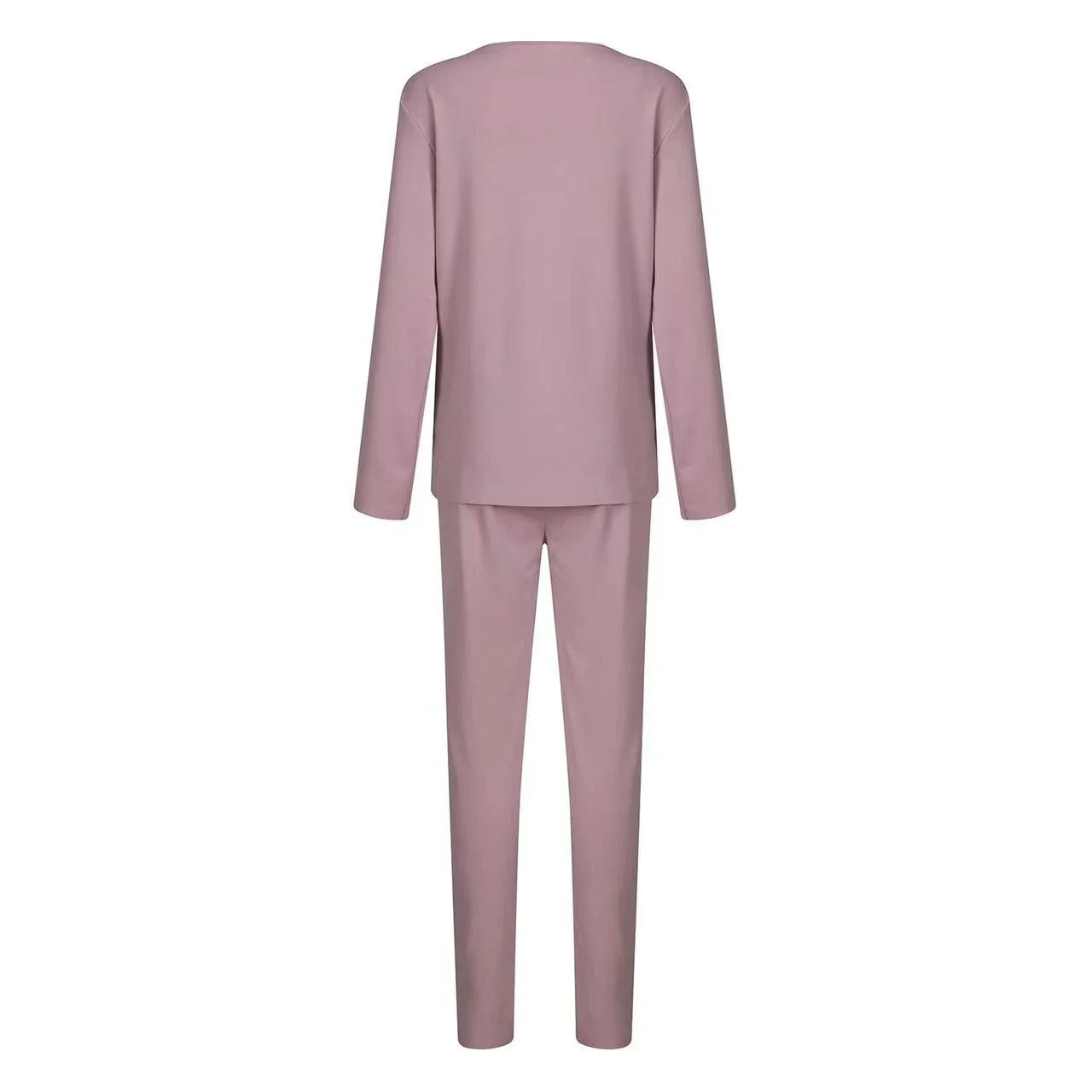 Cozy two-piece lounge set in soft cotton-blend fabric with crew-neck sweatshirt top and high-waisted drawstring pants