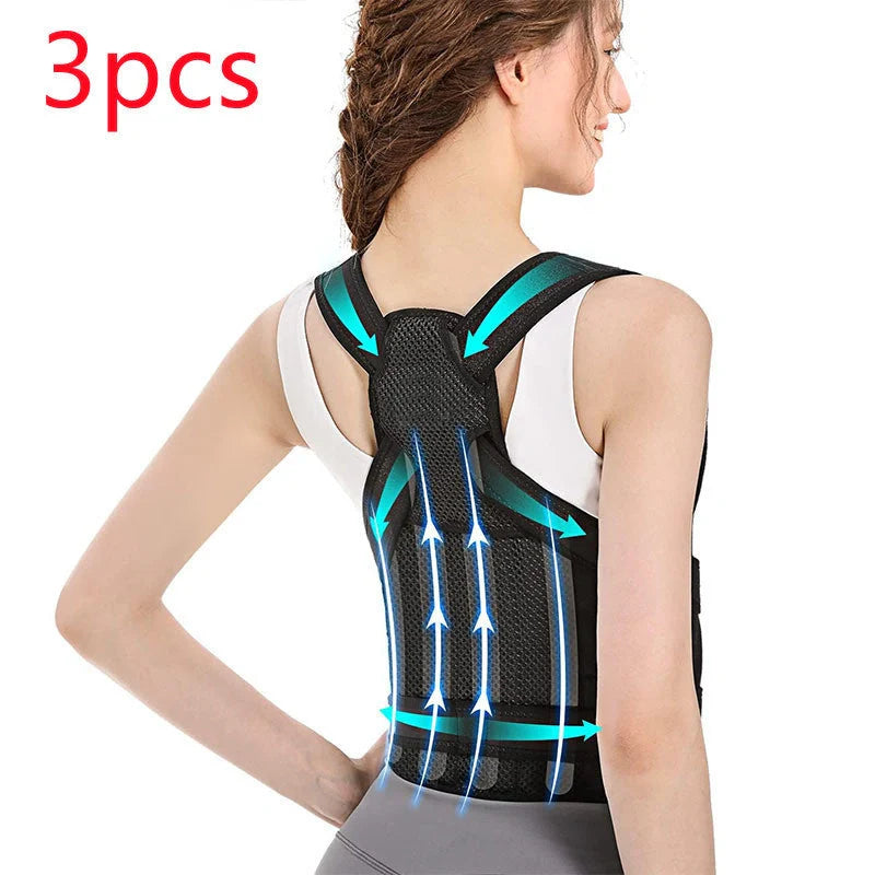 Invisible Back Posture Correcting Support Belt in Black with Breathable Mesh Design