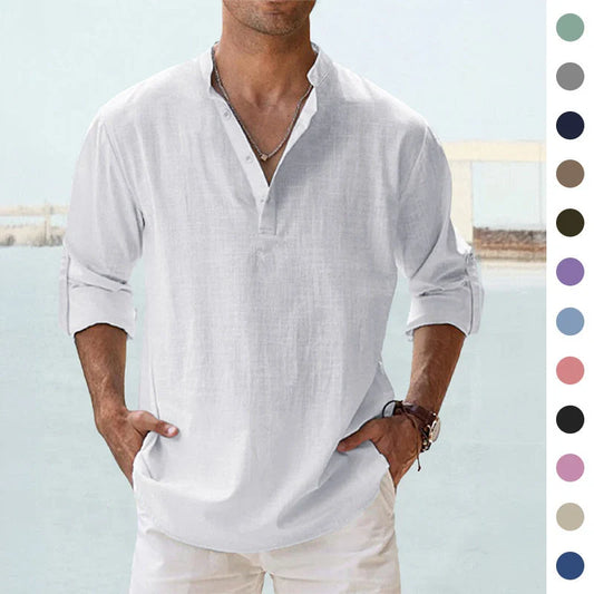 Stylish men's cotton linen shirt in various colours, perfect for casual wear