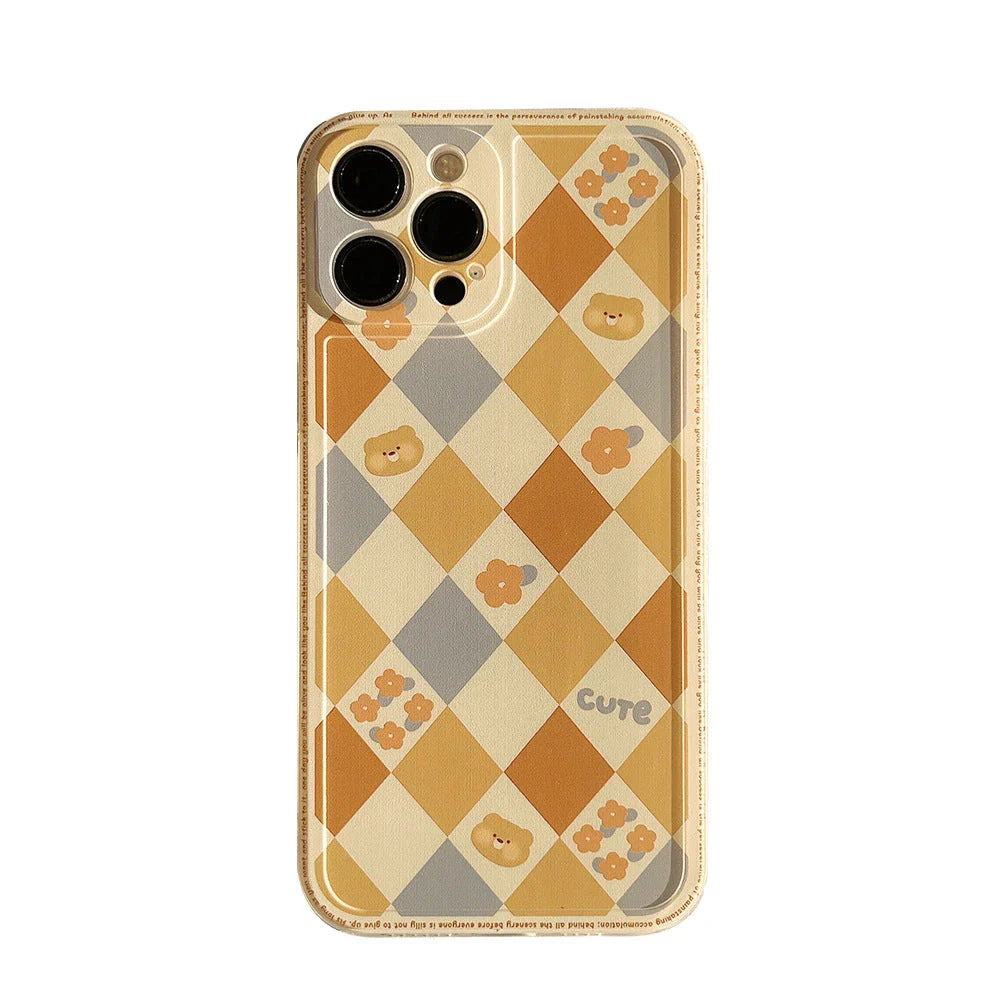 Elegant protective phone case with laser-etched geometric rhombus grid design for Apple iPhone