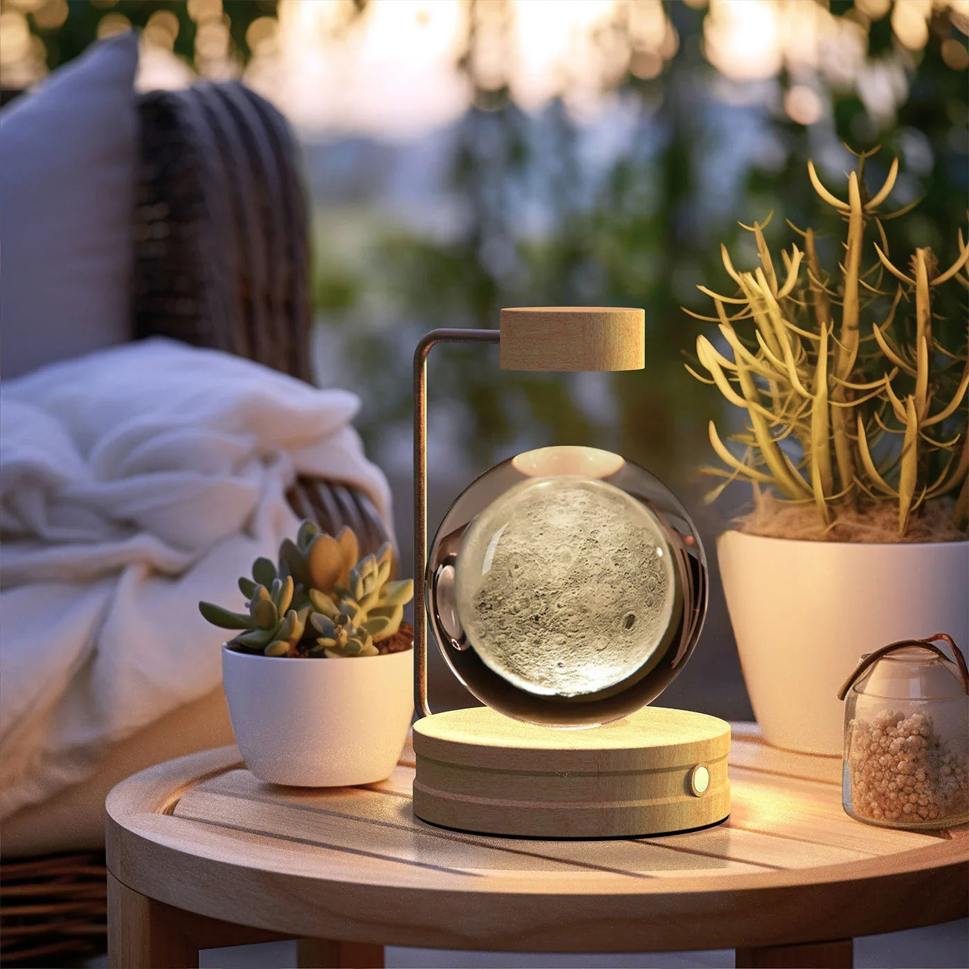 Enchanting crystal ball night light with cosmic designs, creating a warm and soothing ambiance in any room.