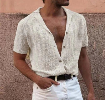 Men's slim-fit V-neck cotton polo shirt with jacquard detail in khaki and pink