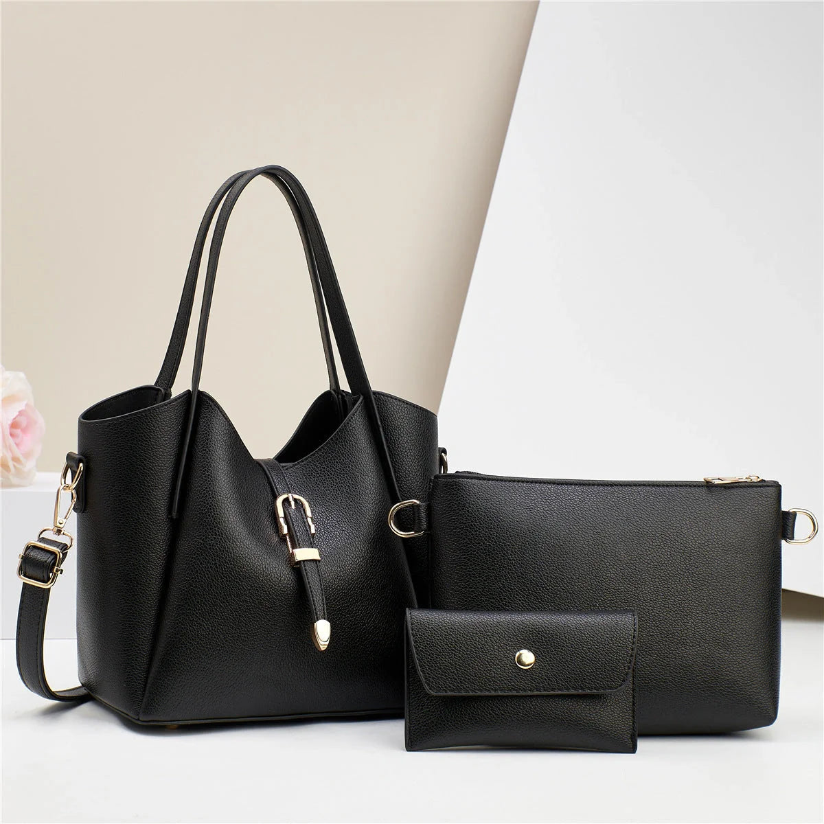 Stylish and practical tote bag set with crocodile embossed pattern, roomy main compartment, and versatile three-piece design in a range of classic British colours