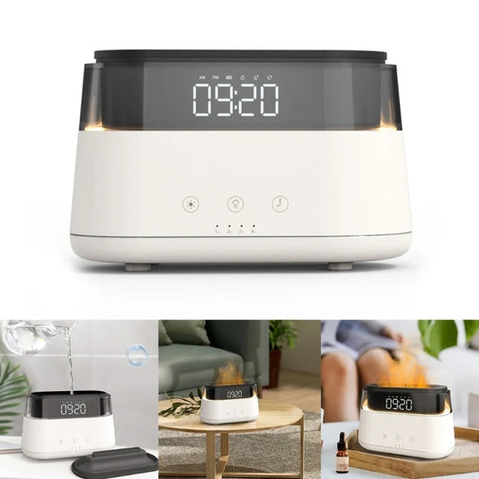 White Flame Humidifier with clock display and USB power