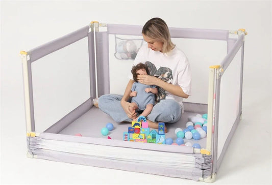 Adjustable height baby play fence with sponge padding, 120X120X68cm, grey colour
