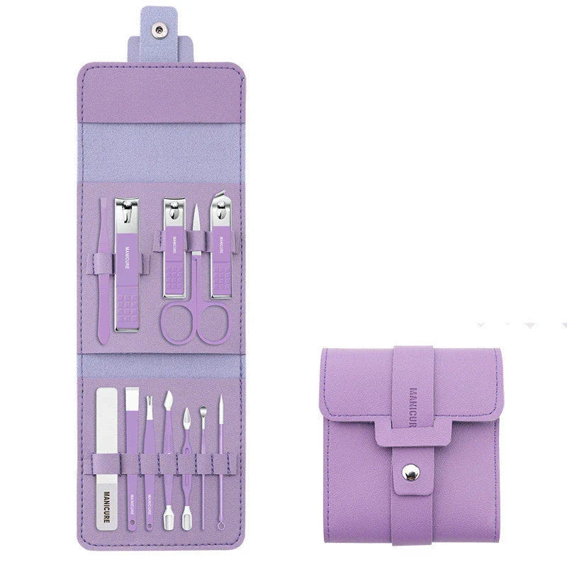 A 16-piece premium manicure and pedicure set with stainless steel tools and a stylish leather case