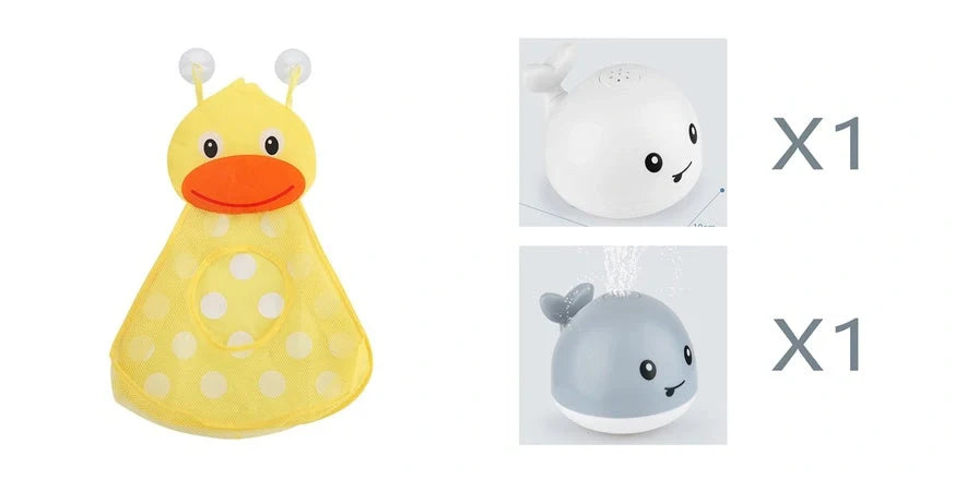 Electric induction whale spray toy for baby bath time with automatic water spray and lights