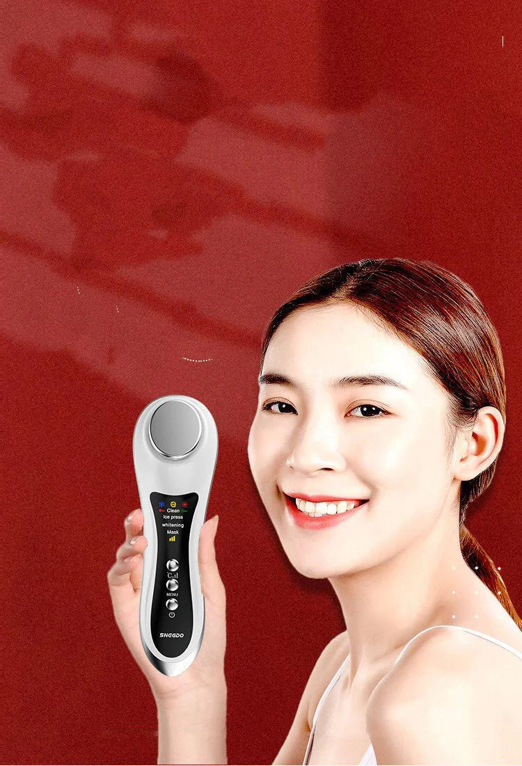 Hot & Cold Eye Massage Machine in pearl white and rose gold for skin and eye care