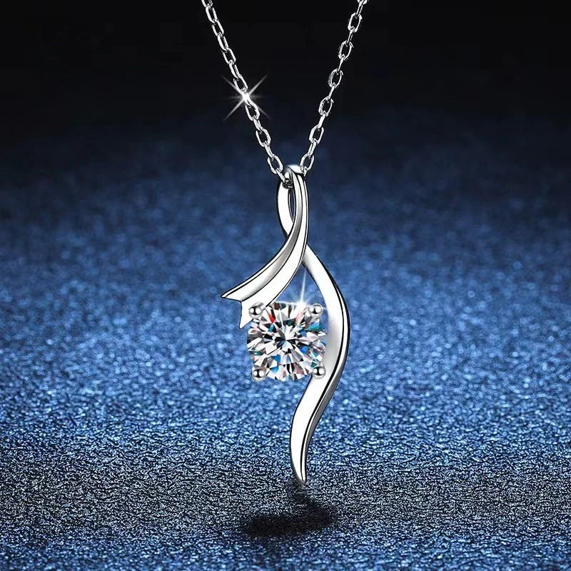 Elegant 925 sterling silver necklace with a sparkling moissanite diamond pendant, showcasing exceptional British craftsmanship.