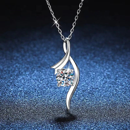 Elegant 925 sterling silver necklace with a sparkling moissanite diamond pendant, showcasing exceptional British craftsmanship.