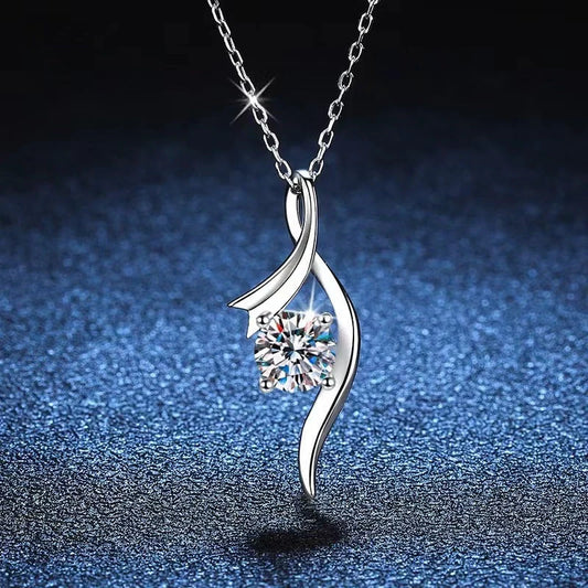 Elegant 925 sterling silver necklace with a sparkling moissanite diamond pendant, showcasing exceptional British craftsmanship.