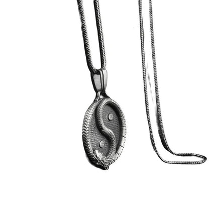 Men's black titanium steel pendant sweater chain with polished finish