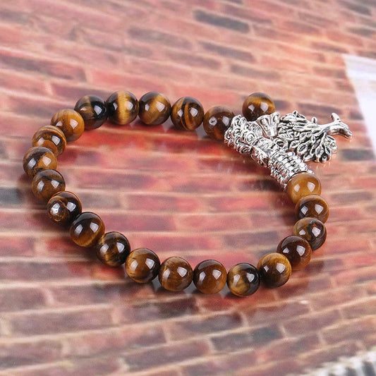 Tree of Life Natural Tiger's Eye Stone Bracelet with ancient silver plating