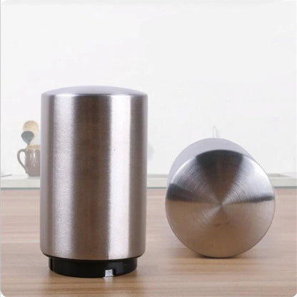 Portable magnetic automatic beer bottle opener in brushed stainless steel finish
