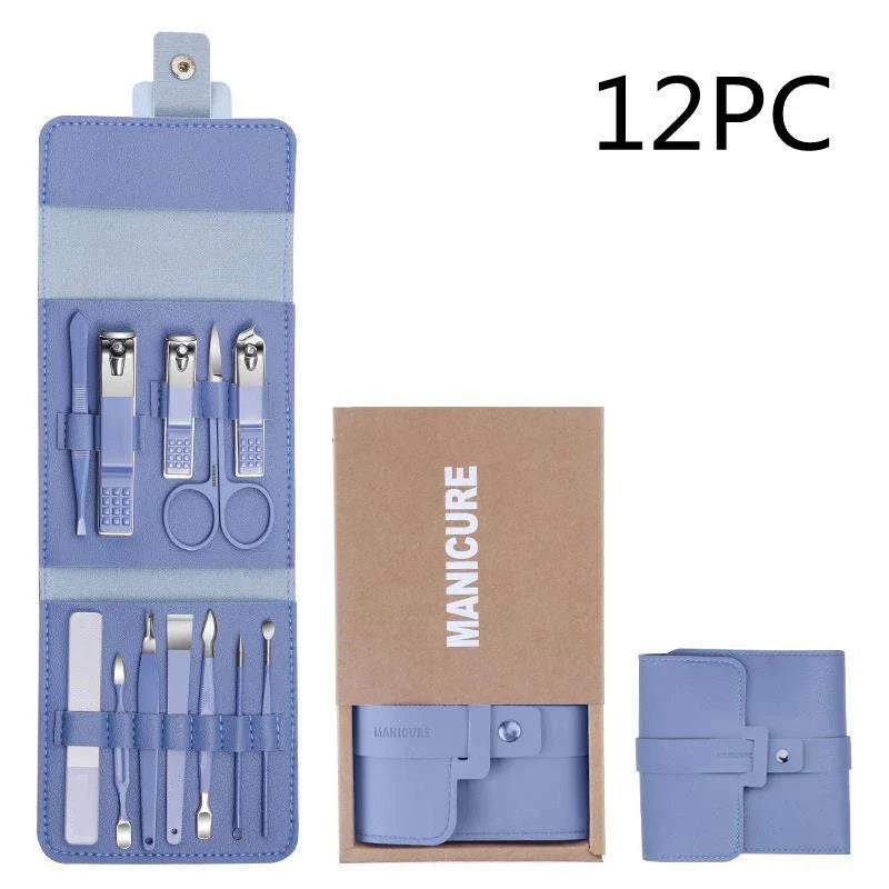 A 16-piece premium manicure and pedicure set with stainless steel tools and a stylish leather case