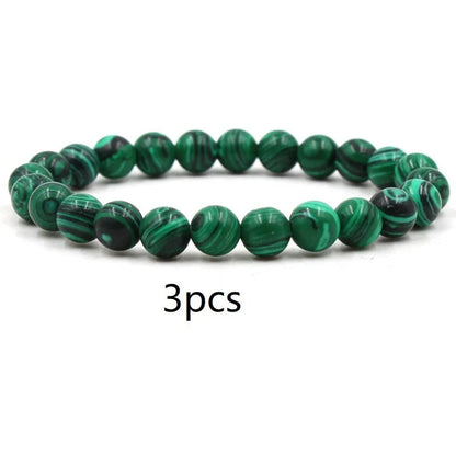 Classic black matte green malachite bracelets with elastic strand for unisex wear