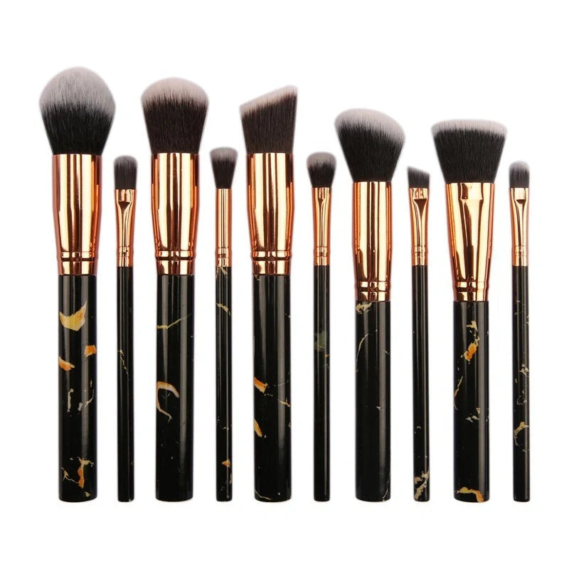 10-piece marble makeup brush set with 5 large and 5 small brushes for beauty applications