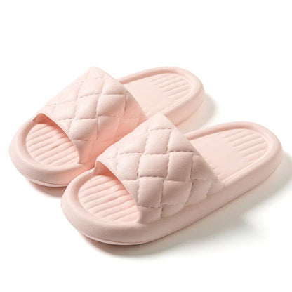 Comfortable and lightweight home slippers with a unique rhombus pattern, waterproof and odor-resistant EVA material, and a non-slip sole for safe indoor wear.