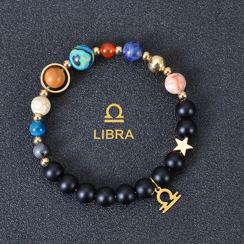 Frosted Stone Beaded Zodiac Bracelet featuring detailed zodiac signs on natural stone beads