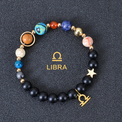 Frosted Stone Beaded Zodiac Bracelet featuring detailed zodiac signs on natural stone beads