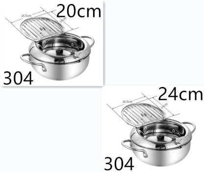 Premium stainless steel folding fryer with thermometer, perfect for frying french fries and other crispy dishes